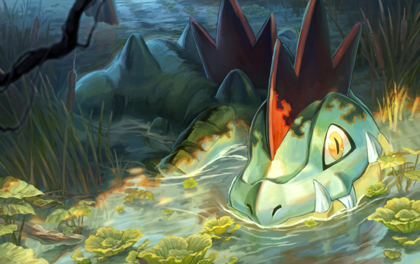 animal_focus, closed_mouth, commentary_request, fangs, fangs_out, feraligatr, hatiue_(hachi), looking_at_viewer