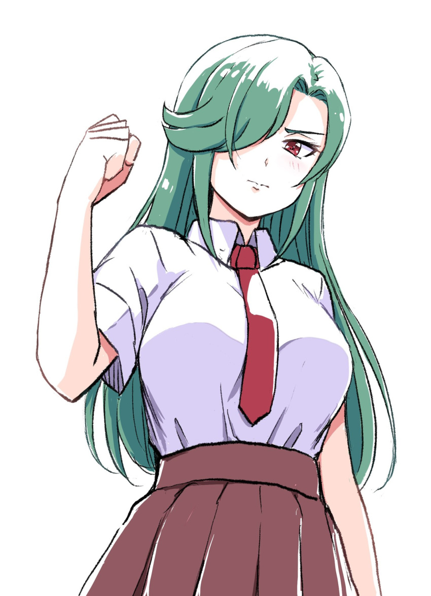 1girl, aged_down, blush, breasts, clenched_hand, closed_mouth, cosplay, delicious_party_precure