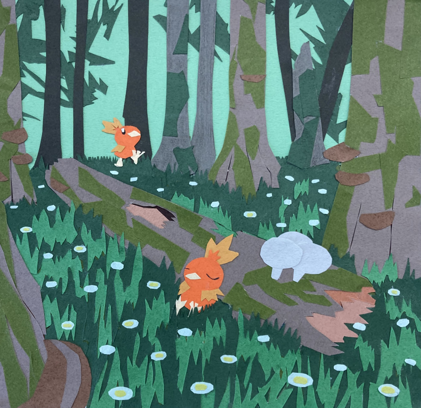 absurdres, animal_focus, color_contrast, day, flower, forest, grass, highres