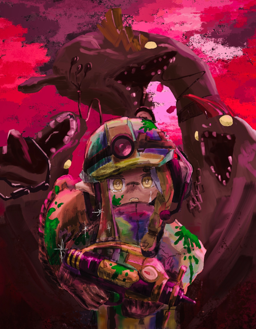 1girl, blank_eyes, clouds, cohozuna_(splatoon), commentary, crying, english_commentary, floating