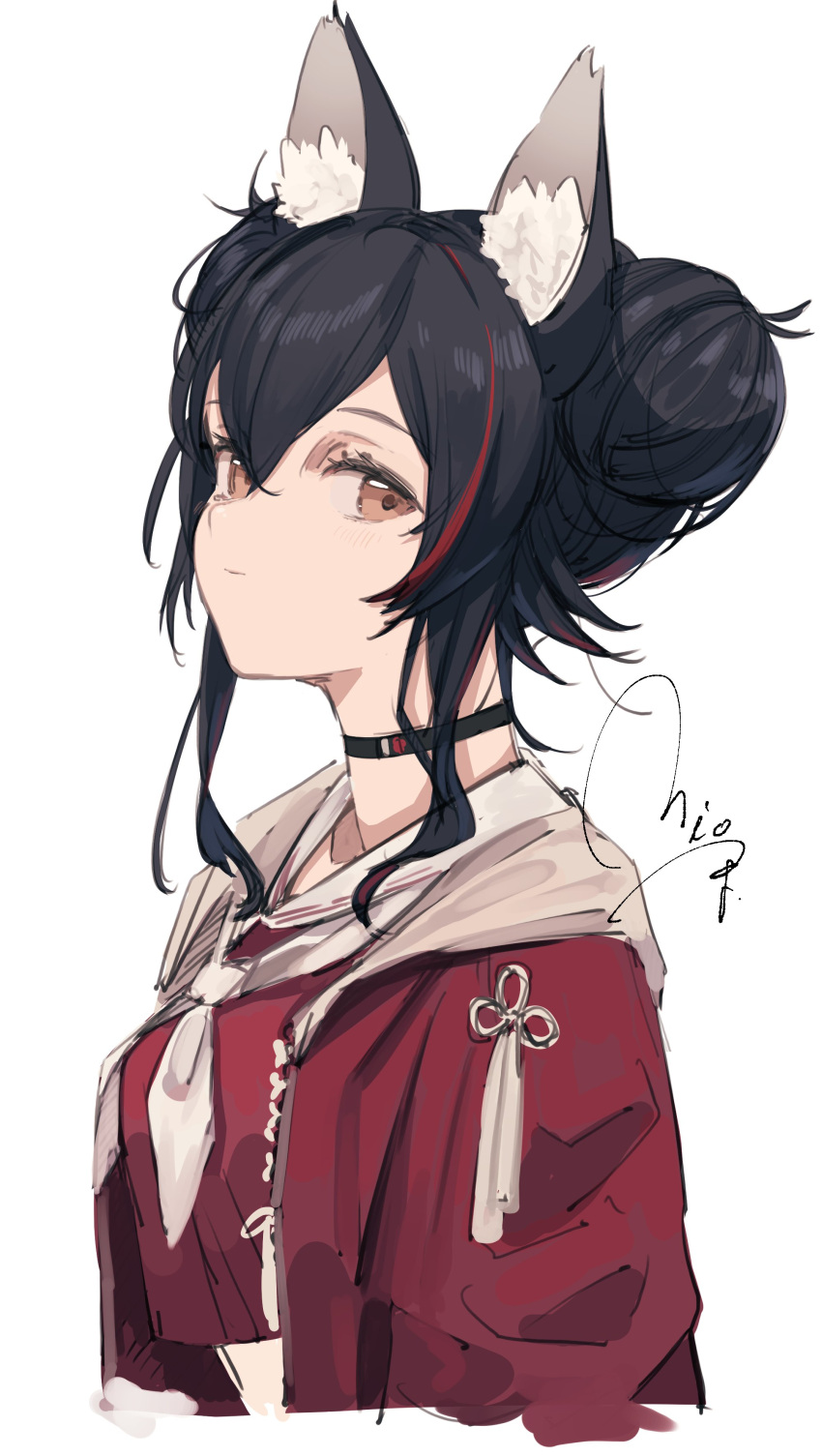 1girl, absurdres, animal_ear_fluff, animal_ears, black_choker, black_hair, brown_eyes, choker