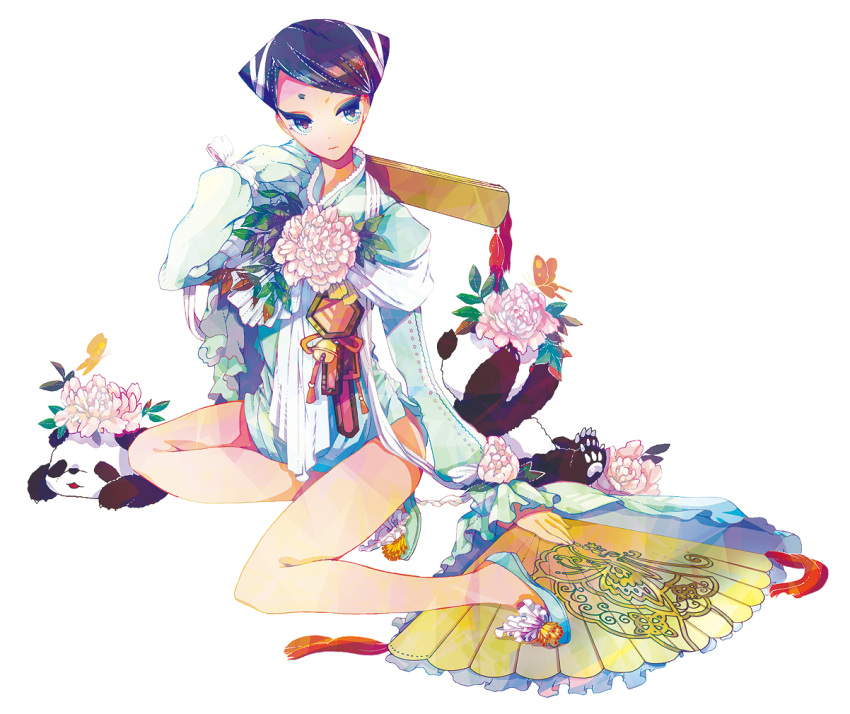 flower, original, panda_bear, pepepo, sitting, solo