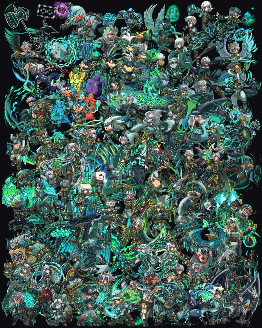 6+boys, 6+girls, absolutely_everyone, absurdres, alex_(minecraft), alien, alph_(pikmin), alternate_clothes_writing, alternate_color, alternate_costume, alternate_ears, alternate_eye_color, alternate_footwear, alternate_form, alternate_fur_color, alternate_hair_color, alternate_muscle_size, alternate_tail, alternate_weapon, amamiya_ren, android, angel, angel_wings, angry, animal, animal_crossing, animal_ears, anklet, arm_blade, arm_cannon, armor, armored_bodysuit, armored_dress, armored_gloves, armored_legwear, arms_at_sides, arms_up, arsene_(persona_5), aura, axe, aymr_(fire_emblem), back-to-back, ball, banana, banana_print, bandai_namco, bandana, banjo-kazooie, banjo_(banjo-kazooie), bare_arms, bare_shoulders, barefoot, baseball_cap, bayonetta, bayonetta_(series), beak, bear, bear_boy, beckoning, belt, belt_buckle, biceps, bird, bird_boy, bird_girl, black_background, black_gloves, black_thighhighs, blue_gemstone, blue_pants, blue_pikmin, bodysuit, bomb, boots, bow, bow_(weapon), bowser, bowser_jr., boxing_gloves, bracelet, breasts, brown_footwear, buckle, byleth_(female)_(fire_emblem), byleth_(fire_emblem), byleth_(male)_(fire_emblem), capcom, cape, captain_falcon, castlevania:_rondo_of_blood, castlevania_(series), charizard, charm_(object), chest_jewel, choker, chrom_(fire_emblem), claws, clenched_hand, clenched_hands, closed_eyes, clothes_writing, commentary, corrin_(female)_(fire_emblem), corrin_(fire_emblem), corrin_(male)_(fire_emblem), corruption, crescent, crescent_print, crocodile, crocodile_print, crocodilian, crossover, dark_persona, dark_pit, dark_samus, diddy_kong, dog, dog_girl, donkey_kong, donkey_kong_(series), donkey_kong_country, double_helix, dr._mario, dr._mario_(game), dragon, dragon_boy, dragon_girl, dragon_quest, dragon_wings, dress, dual_wielding, egg, enderman, energy, energy_whip, english_commentary, english_text, everyone, evil_grin, evil_smile, explosive, f-zero, facial_hair, facial_tattoo, falco_lombardi, family_computer_robot, fangs, fatal_fury, fierce_deity, fingerless_gloves, fire_emblem, fire_emblem:_path_of_radiance, fire_emblem:_shadow_dragon_and_the_blade_of_light, fire_emblem:_three_houses, fire_emblem_awakening, fire_emblem_fates, firing, fishing_rod, floating, flying, food, forehead_jewel, fox, fox_boy, fox_mccloud, frown, fruit, furry, game_&amp;_watch, ganondorf, garlic, gem, gloves, glowing, gorilla, gorilla_boy, green_(pokemon), greninja, grin, gun, hammer, hand_on_ground, hat, hedgehog, hedgehog_boy, hedgehog_ears, helmet, hero_(dq11), hero_(dq3), hero_(dq4), hero_(dq8), highres, holding, holding_animal, holding_axe, holding_bomb, holding_clothes, holding_egg, holding_fishing_rod, holding_food, holding_gun, holding_hammer, holding_hat, holding_knife, holding_legs, holding_pickaxe, holding_shield, holding_shuriken, holding_staff, holding_sword, holding_weapon, holding_whip, horns, hyrule_warriors, ice, ice_climber, iggy_koopa, ike_(fire_emblem), incineroar, isabelle_(animal_crossing), ivysaur, jacket, jetpack, jewelry, jigglypuff, jumping, junior_clown_car, kazooie_(banjo-kazooie), keyblade, kid_icarus, kid_icarus_uprising, king_dedede, king_k._rool, kingdom_hearts, kirby, kirby's_adventure, kirby's_dream_land, kirby_(series), knee_boots, knee_up, kneeling, knife, konami, koopa_clown_car, larry_koopa, leg_up, legs, lemmy_koopa, letter_print, little_mac, long_hair, looking_at_another, looking_at_object, looking_at_viewer, looking_back, looking_down, looking_to_the_side, lucario, lucas_(mother_3), lucina_(fire_emblem), ludwig_von_koopa, luigi, majora_(entity), mario, marth_(fire_emblem), mask, medic, medium_hair, mega_man_(character), mega_man_(classic), mega_man_(series), megami_tensei, meta_knight, metal_gear_(series), metroid, metroid_(creature), metroid_prime, mewtwo, microsoft, midriff, mii_brawler, mii_brawler_(smash_ultimate), mii_gunner, mii_gunner_(smash_ultimate), mii_swordfighter, mii_swordfighter_(smash_ultimate), minecraft, minecraft_pickaxe, mishima_kazuya, monado, monkey, monkey_boy, morton_koopa_jr., mother_(game), mother_2, mother_3, motor_vehicle, motorcycle, mouth_mask, mr._game_&amp;_watch, multiple_boys, multiple_girls, multiple_persona, munchie_(dq8), music, musical_note, mustache, mythra_(xenoblade), nana_(ice_climber), necklace, ness_(mother_2), ninja, ninja_mask, nintendo, no_pupils, olimar, on_motorcycle, on_vehicle, open_clothes, open_jacket, open_mouth, outstretched_arms, pac-man, pac-man_(game), palutena, pants, parka, pauldrons, peanut, persona, persona_(summon), persona_5, pichu, pickaxe, pikachu, pikachu_ears, pikachu_tail, pikmin_(creature), pikmin_(series), pill, pit_(kid_icarus), pointy_ears, pokemon, pokemon:_lucario_and_the_mystery_of_mew, pokemon_(anime), pokemon_(creature), pokemon_gsc, pokemon_rgby, pokemon_rse_(anime), pokemon_sm, pokemon_tail, pokemon_xy, ponytail, popo_(ice_climber), possessed, psychic, punch-out!!, purple_pikmin, pyra_(xenoblade), red_(pokemon), red_pikmin, richter_belmont, riding, ridley, robin_(female)_(fire_emblem), robin_(fire_emblem), robin_(male)_(fire_emblem), robot, rope_snake, roy_(fire_emblem), roy_koopa, samus_aran, scarf, see-through, sega, serious, sheik, shield, shin_guards, shin_megami_tensei, short_dress, short_hair, shorts, shoulder_armor, shulk_(xenoblade), shuriken, sideburns, sign, simon_belmont, singing, smile, snake, snk, soccer_ball, solid_snake, sonic_(series), sonic_the_hedgehog, sora_(kingdom_hearts), spinning, square_enix, squirtle, staff, standing, star_(symbol), star_fox, star_fox_2, stethoscope, steve_(minecraft), stoic_seraphim, super_mario_bros., super_mario_bros._1, super_mario_land_2, super_mario_world, super_smash_bros., sword, sword_of_the_creator, tail, tattoo, tekken, terry_bogard, the_legend_of_zelda, the_legend_of_zelda:_majora's_mask, the_legend_of_zelda:_ocarina_of_time, thick_eyebrows, thigh-highs, thighs, toeless_footwear, tongue, tongue_out, trait_connection, triangle, triangle_print, tunic, uppercut, very_long_hair, wario, warioware, weapon, webbed_feet, webbed_hands, wendy_o._koopa, whip, white_eyes, white_fur, white_hair, white_pants, white_pikmin, white_scarf, wii_fit, wii_fit_trainer, wii_fit_trainer_(female), wii_fit_trainer_(male), wings, wolf, wolf_boy, wolf_o'donnell, wrist_guards, xenoblade_chronicles_(series), xenoblade_chronicles_2, yellow_pikmin, yoshi, zero_suit, zombie_(minecraft)