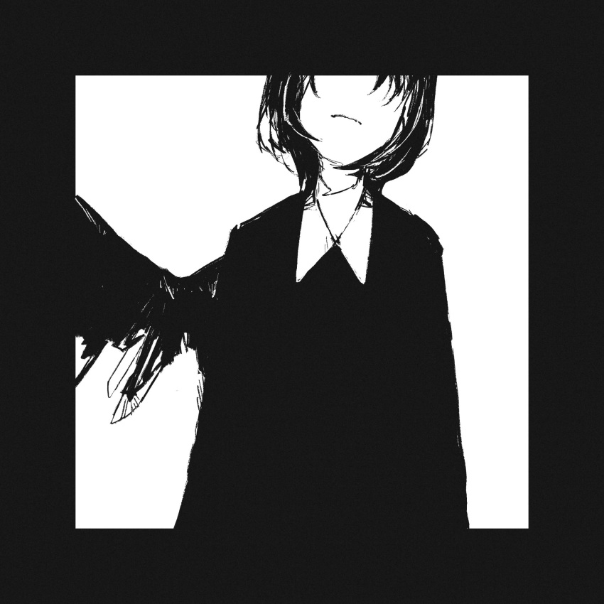 bob_cut, collar, depressed, greyscale, highres, monochrome, shake_(shyakep), shakep_p