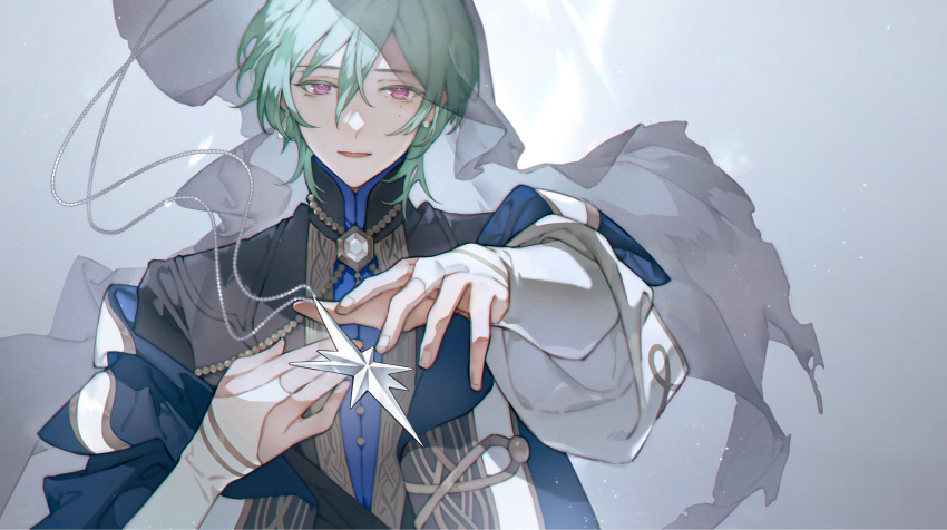 1boy, absurdres, aqua_hair, coat, elbow_gloves, ensemble_stars!, fingerless_gloves, gloves
