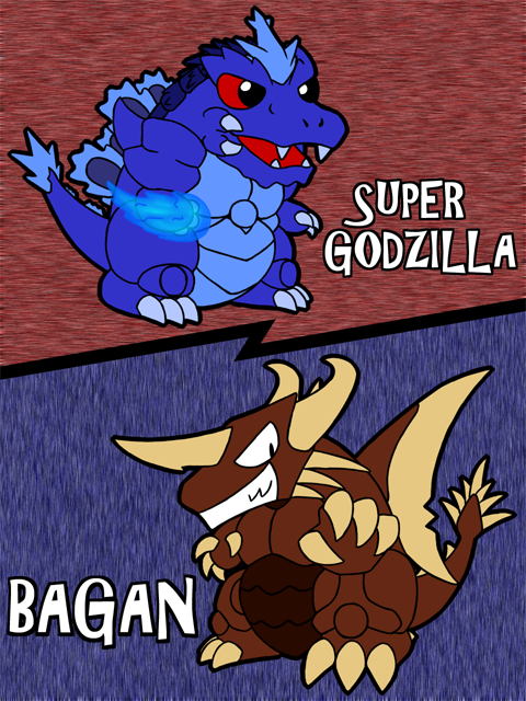 bagan, chibi, dinosaur, energy, energy_fist, giant, giant_monster, glowing_fist, godzilla, godzilla_(series), irom_(vtad), kaiju, monster, muscular, muscular_male, plasma, spiked_tail, spikes, super_godzilla, super_godzilla_(character), tail, toho_(film_company)