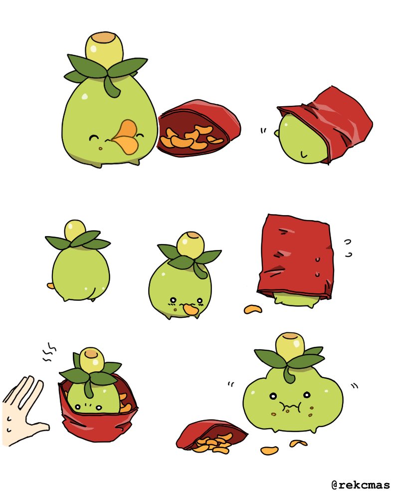 1other, ^_^, ass, blush, chips_(food), closed_eyes, eating, english_commentary