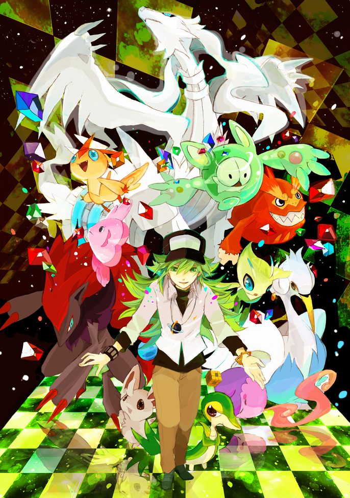 bad_id, baseball_cap, bibinko, celebi, darmanitan, green_eyes, hat, jewelry