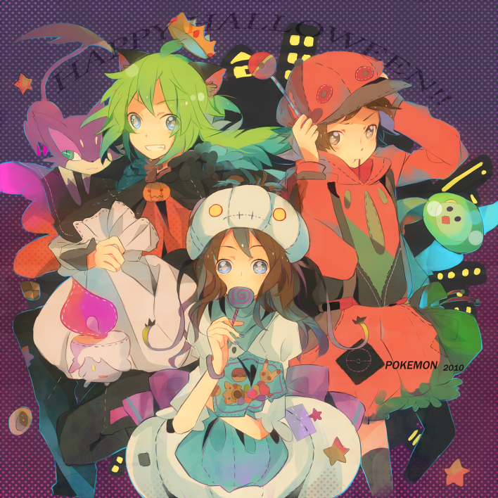 1girl, 2boys, adjusting_hat, ahoge, alternate_hairstyle, animal_ears, black_eyes, blue_eyes