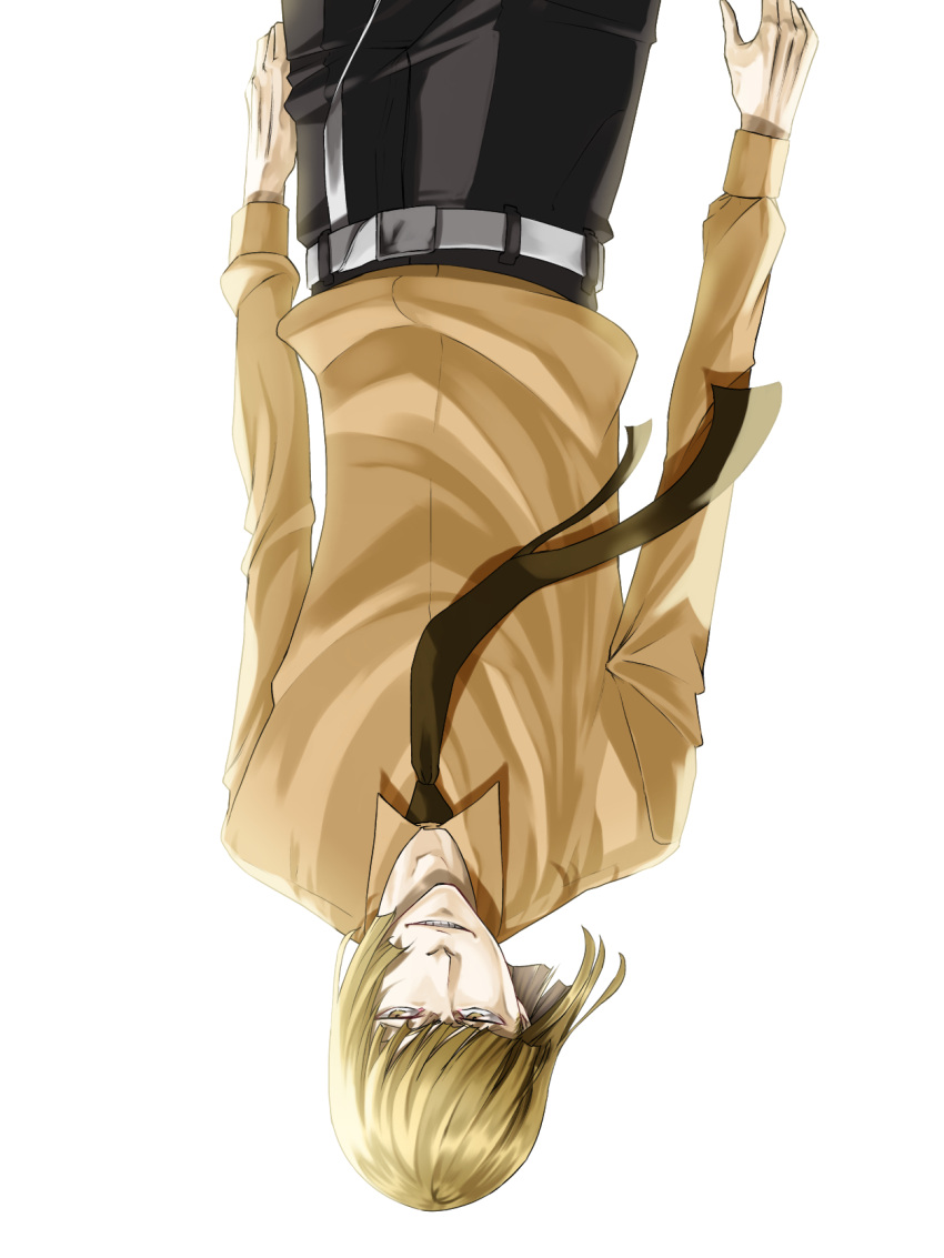 1boy, 46take_e, arms_at_sides, belt, black_necktie, black_pants, bleach, blonde_hair