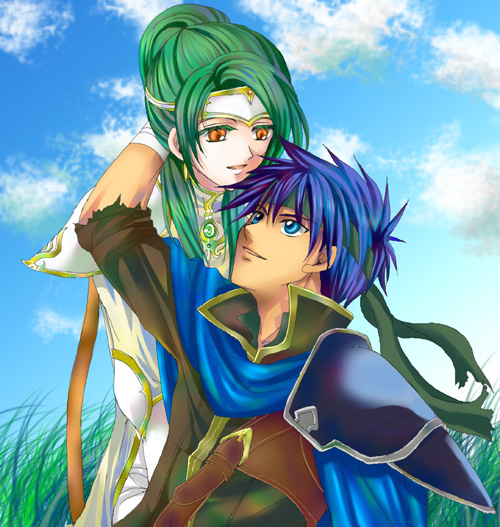 1girl, blue_eyes, blue_hair, couple, elincia_ridell_crimea, fire_emblem, fire_emblem:_akatsuki_no_megami, green_hair
