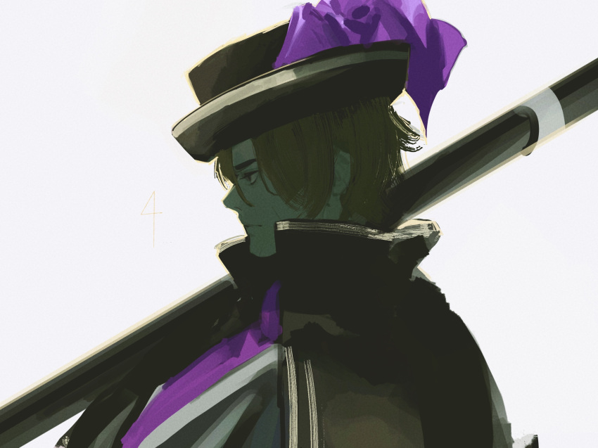 1boy, black_cape, black_hat, bow, brown_hair, cape, closed_mouth, hat