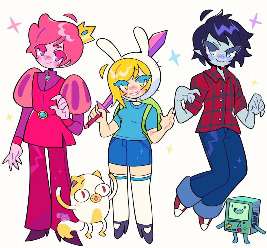 1other, 2boys, 2girls, adventure_time, adventure_time:_fionna_and_cake, animal_ears, animification, bmo