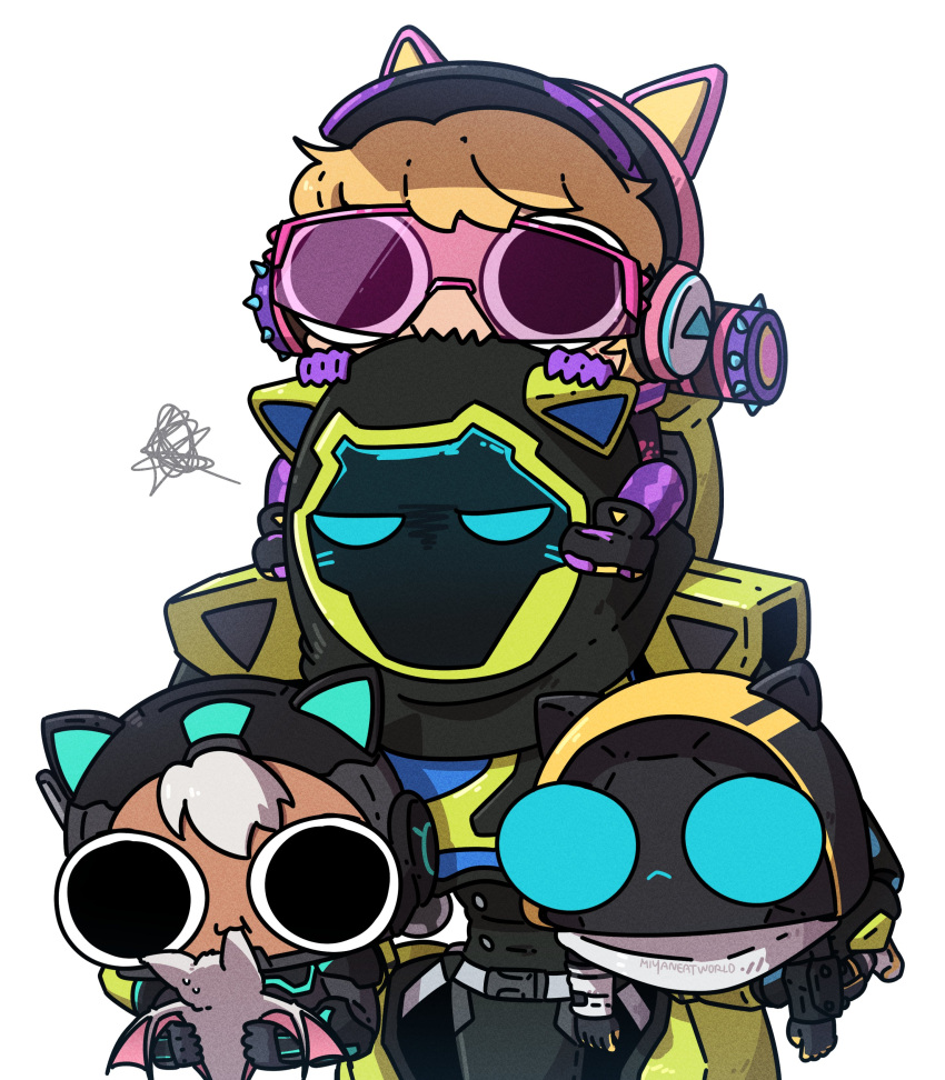 1boy, 3girls, :3, absurdres, animal, animal_ear_headphones, animal_ears, animal_hood