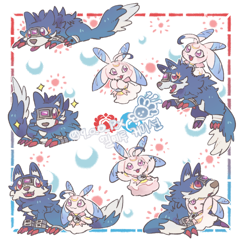 :3, ahoge, animal_nose, bandai, belt, black_belt, blue_fur, claws