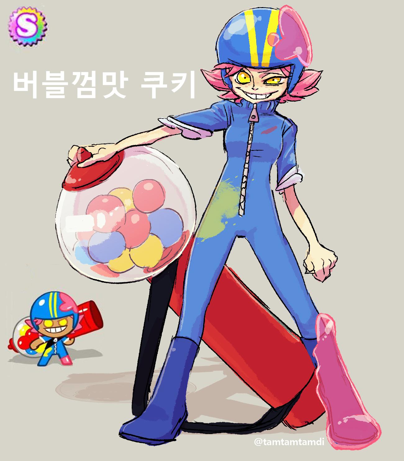 1girl, blue_helmet, blue_jumpsuit, candy, chewing_gum, cookie_run, food, freckles