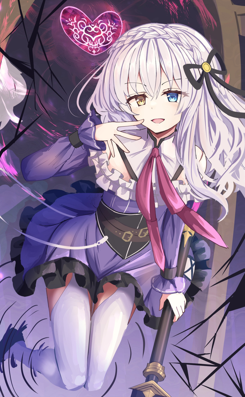 1girl, absurdres, bow, breasts, double-parted_bangs, dress, eiyuu_densetsu, floating_hair