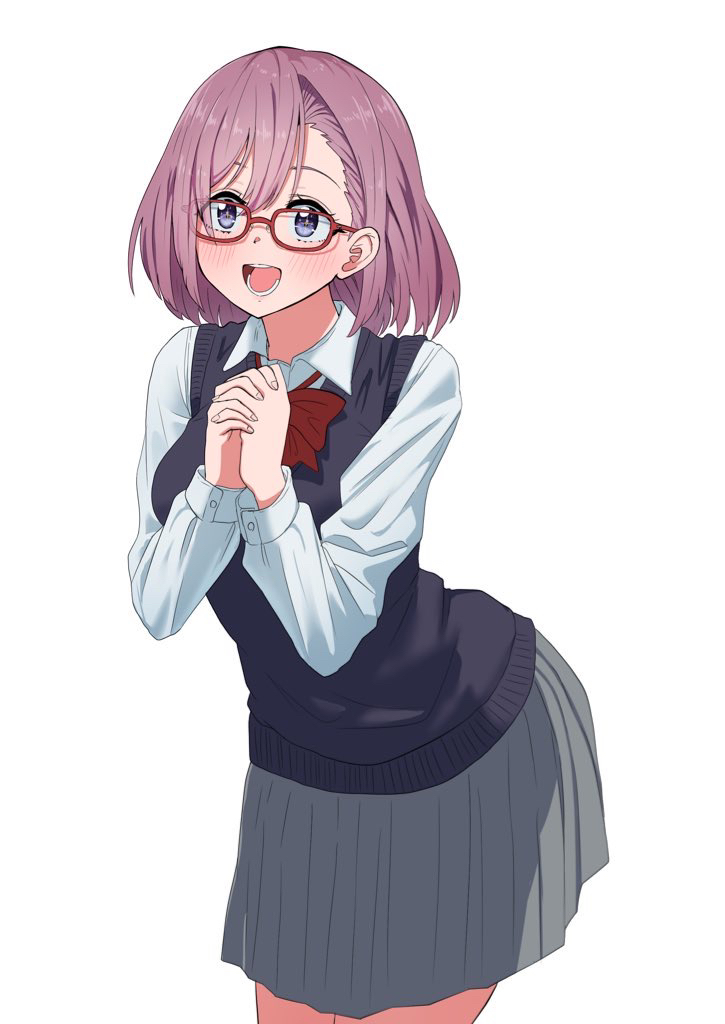 1girl, 2.5_jigen_no_ririsa, :d, amano_ririsa, black_sweater_vest, blush, bob_cut, bow