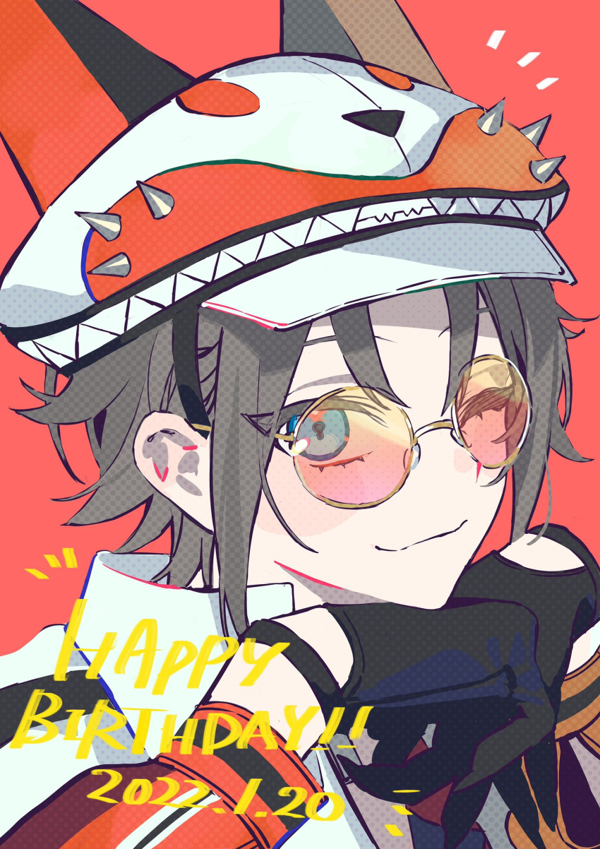1boy, 2022, ;3, am_dr, black_gloves, cabbie_hat, closed_mouth, dated