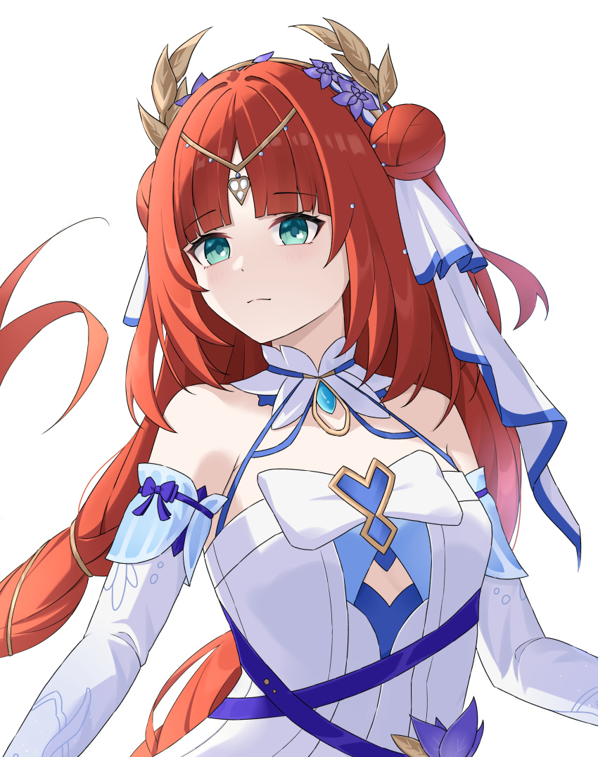 1girl, absurdres, blue_bow, bow, braid, detached_collar, detached_sleeves, double_bun