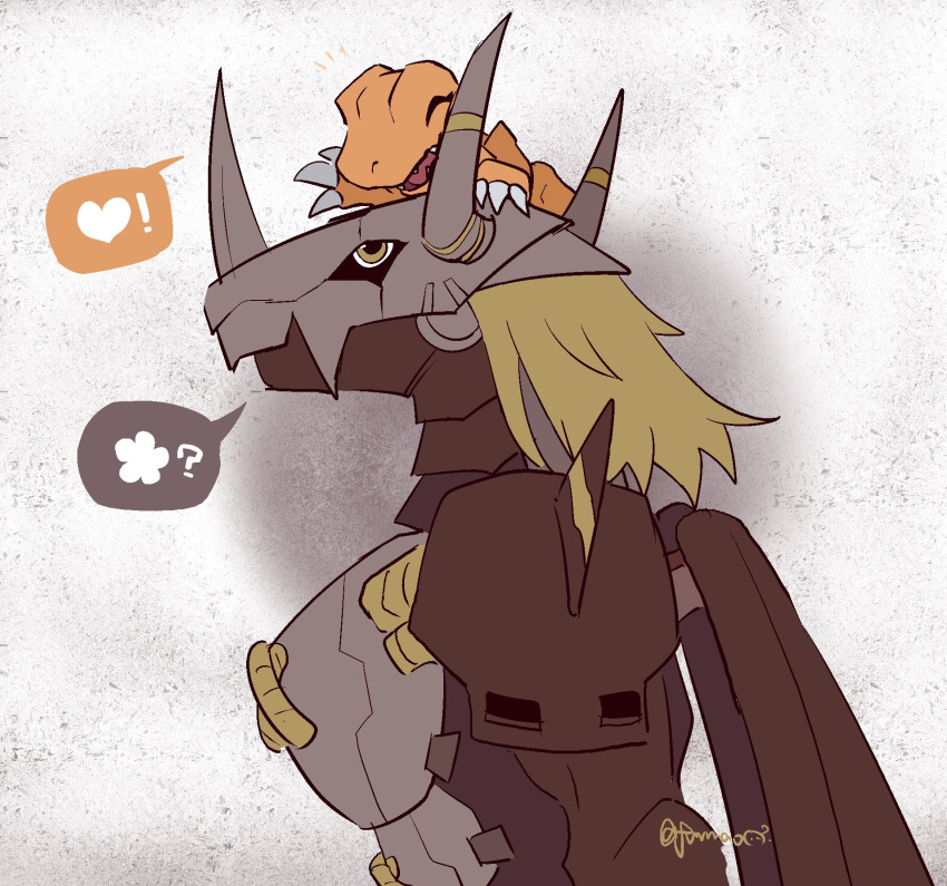 ^_^, agumon, armor, bakamaokun, black_skin, blackwargreymon, blonde_hair, claws
