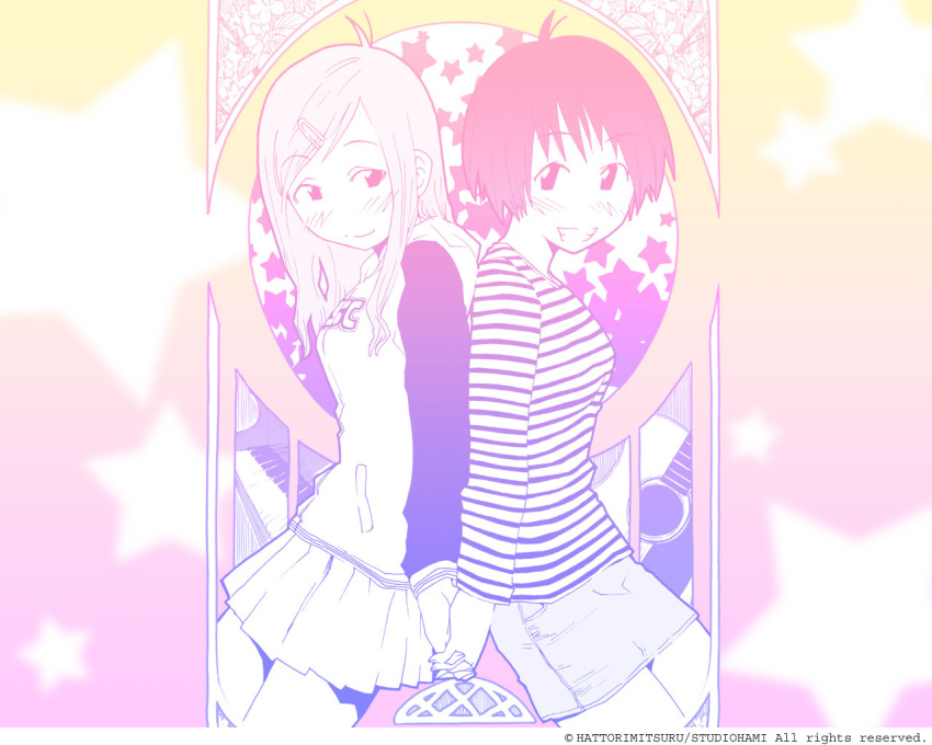 concerto, fukagawa_ino, guitar, hattori_mitsuru, hoodie, instrument, long_hair, oosawa_hitomi