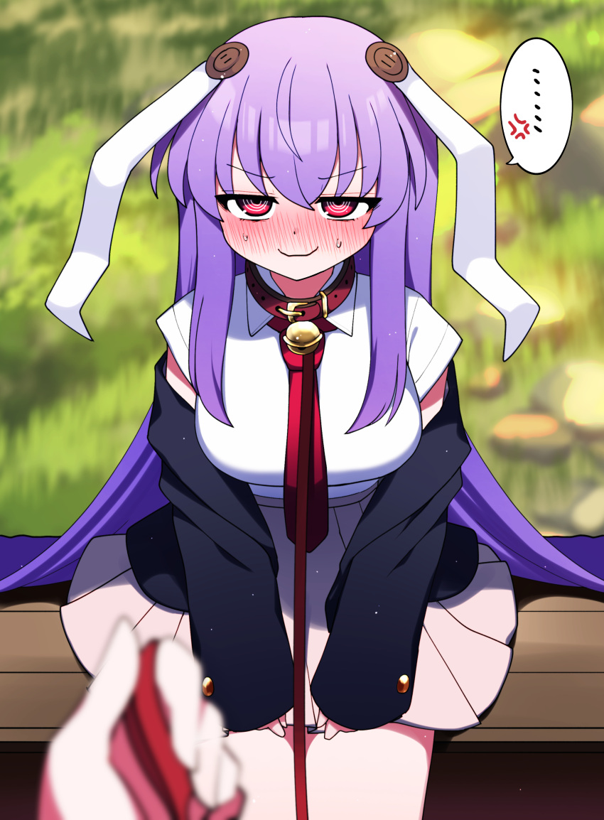 ..., 1girl, 1other, absurdres, anger_vein, animal_ears, bell, black_jacket