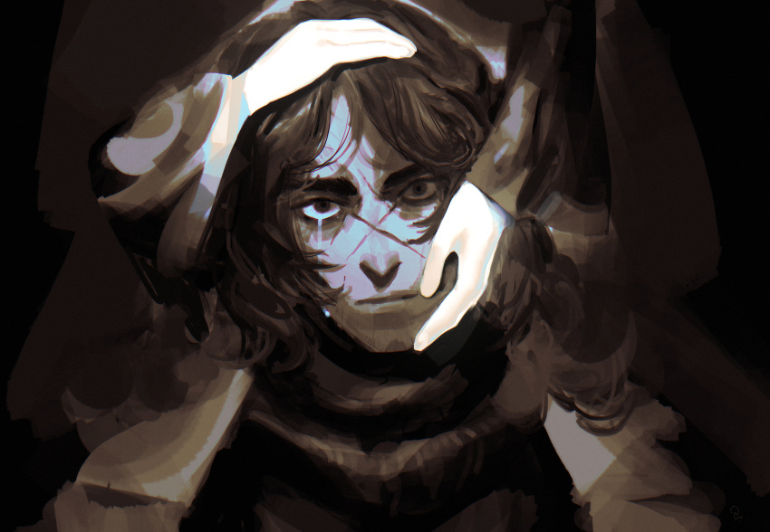 1boy, 1girl, brown_theme, catherine_(project_moon), closed_mouth, coat, dress, erlking_heathcliff_(project_moon)