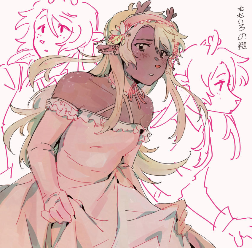 1girl, absurdres, animal_ears, animal_nose, animification, antlers, bare_shoulders, black_eyes