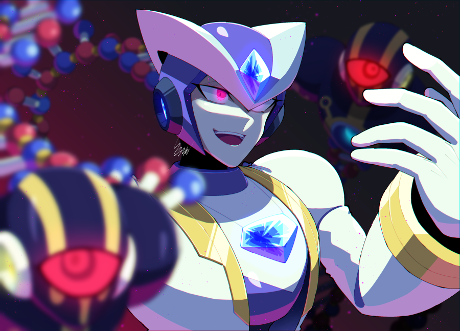 1boy, android, armor, black_background, chest_jewel, coat, dark_background, gate_(mega_man)
