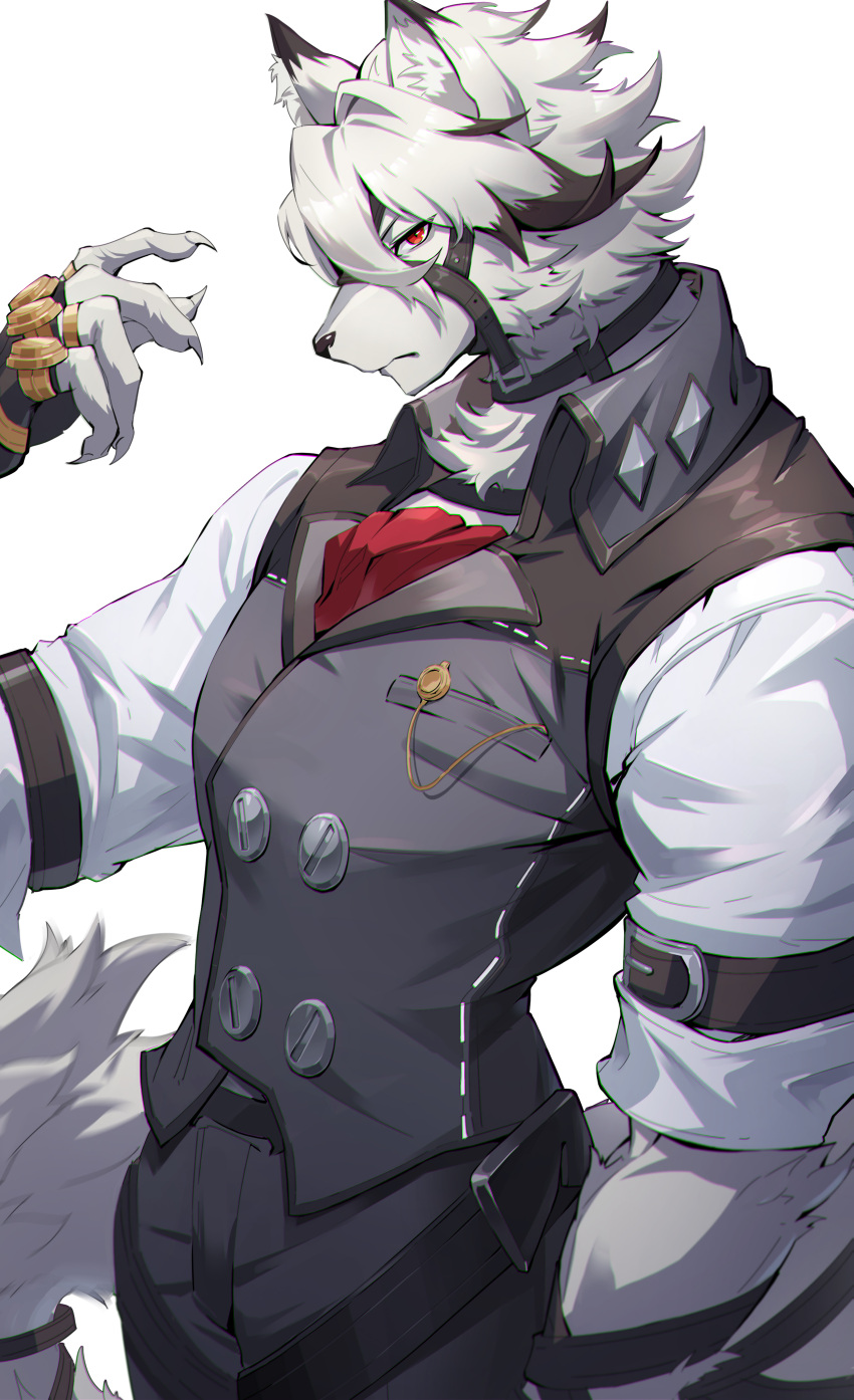1boy, absurdres, animal_ears, black_gloves, body_fur, claws, closed_mouth, fingerless_gloves