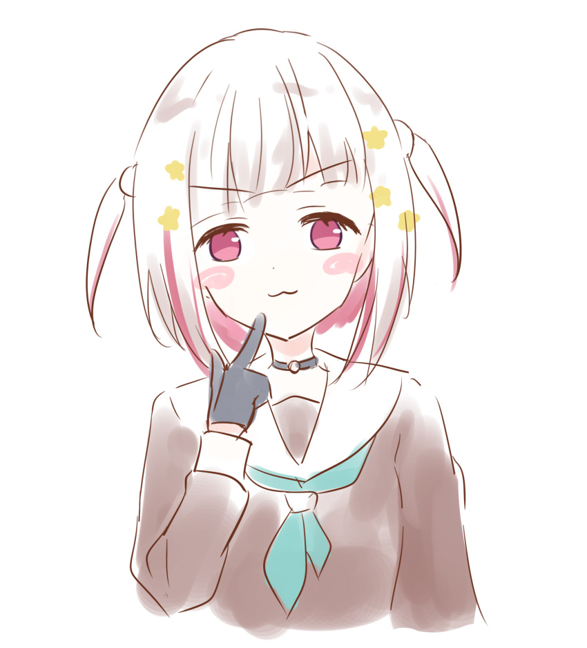 1girl, :3, absurdres, alternate_hairstyle, aqua_neckerchief, arm_at_side, black_choker, black_gloves