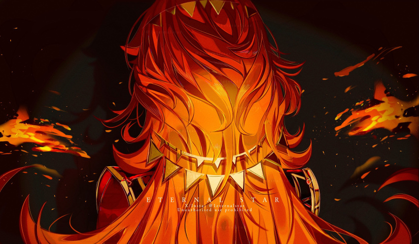 1eternalstar, 1girl, absurdres, artist_name, black_background, fire, genshin_impact, highres