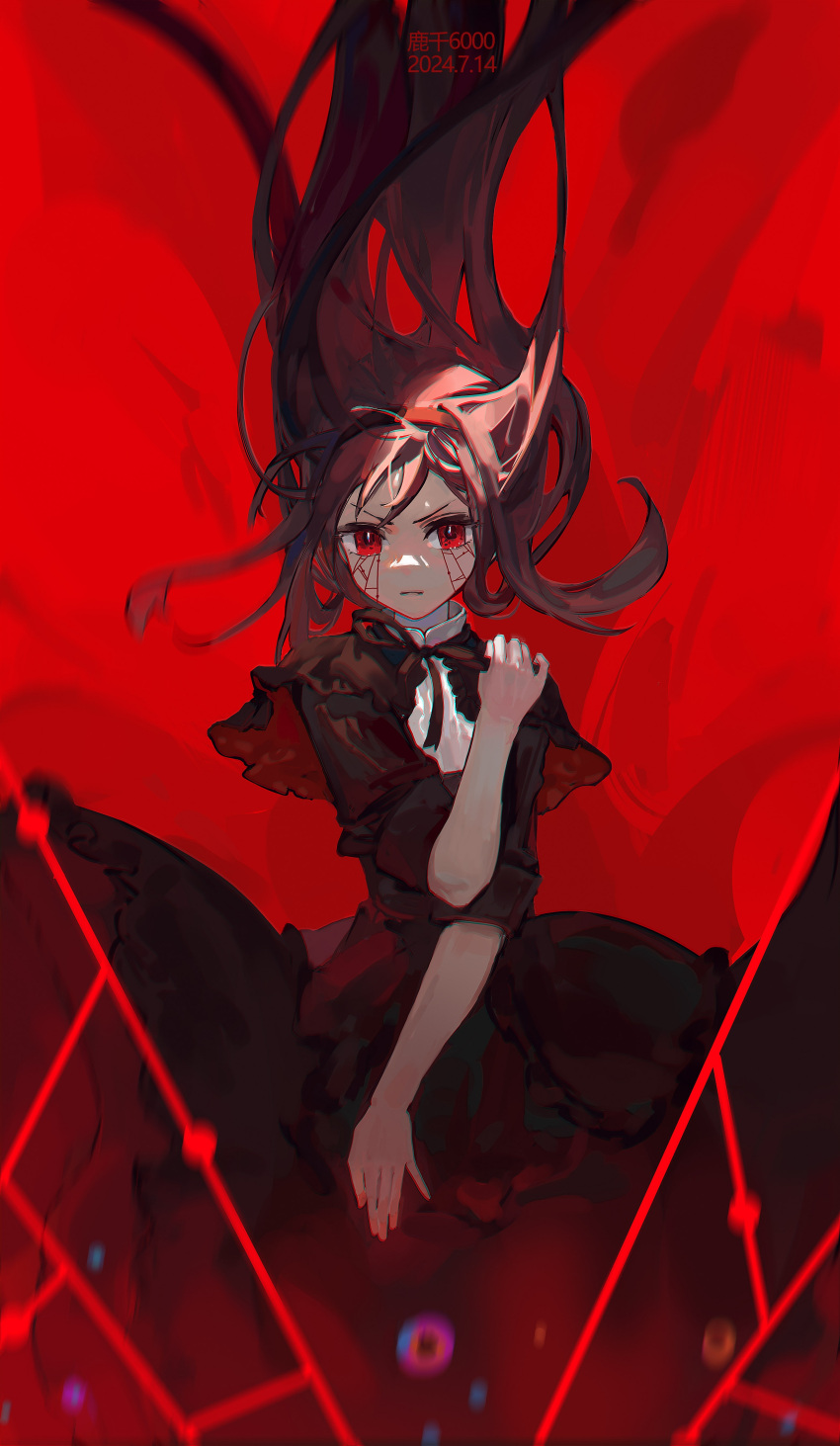 1girl, absurdres, akemi_homura, artist_name, black_capelet, black_dress, black_hair, black_hairband