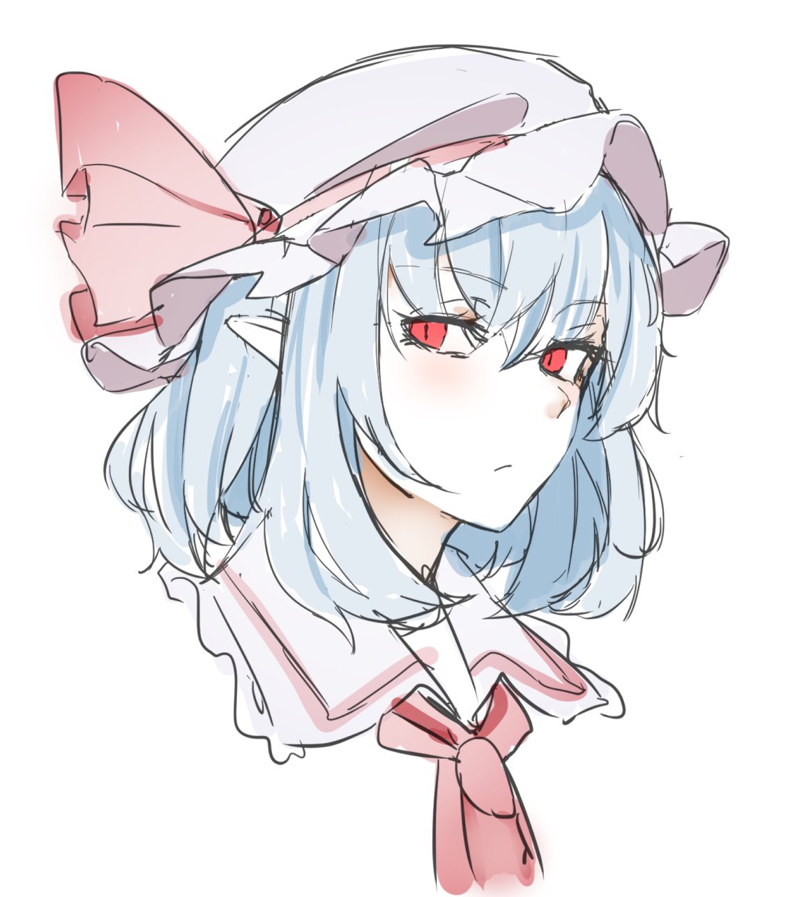 1girl, blue_hair, blush, closed_mouth, commentary_request, grey_hair, hat, hat_ribbon