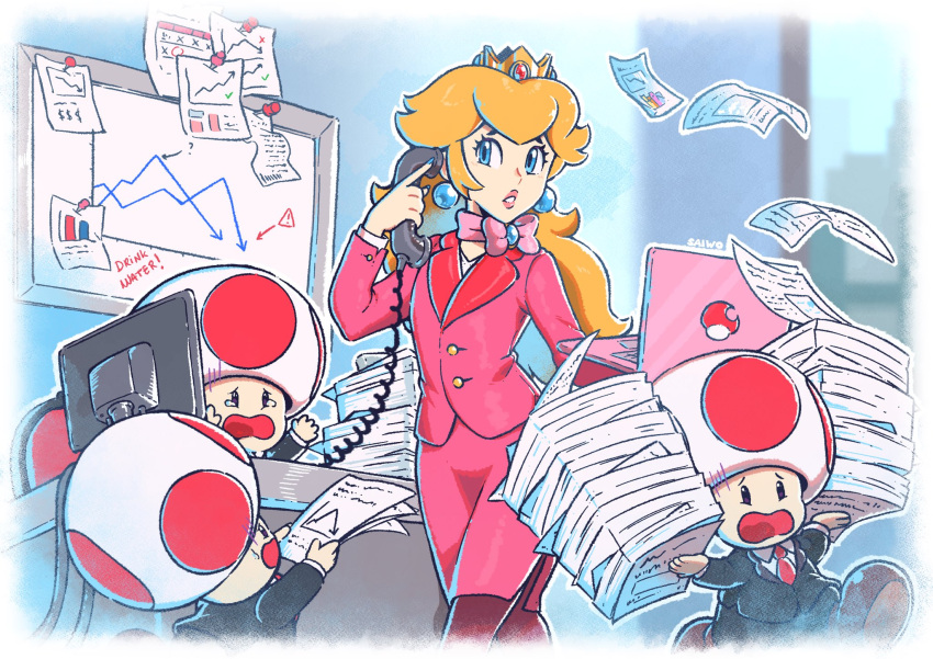 1girl, 3boys, alternate_costume, black_jacket, black_pants, black_suit, blonde_hair, blue_eyes