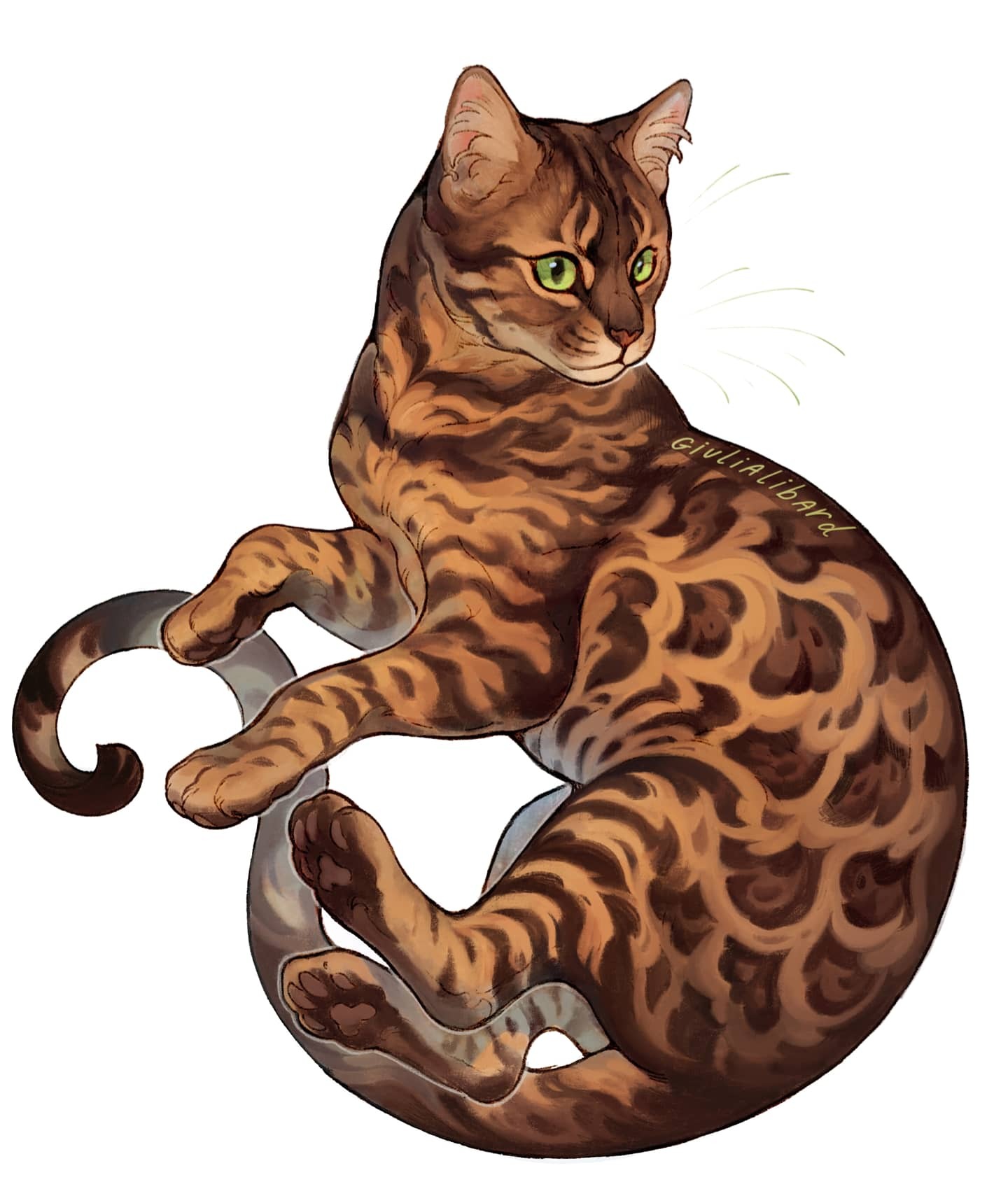 animal, animal_focus, artist_name, bengal_cat, brown_fur, cat, closed_mouth, commission