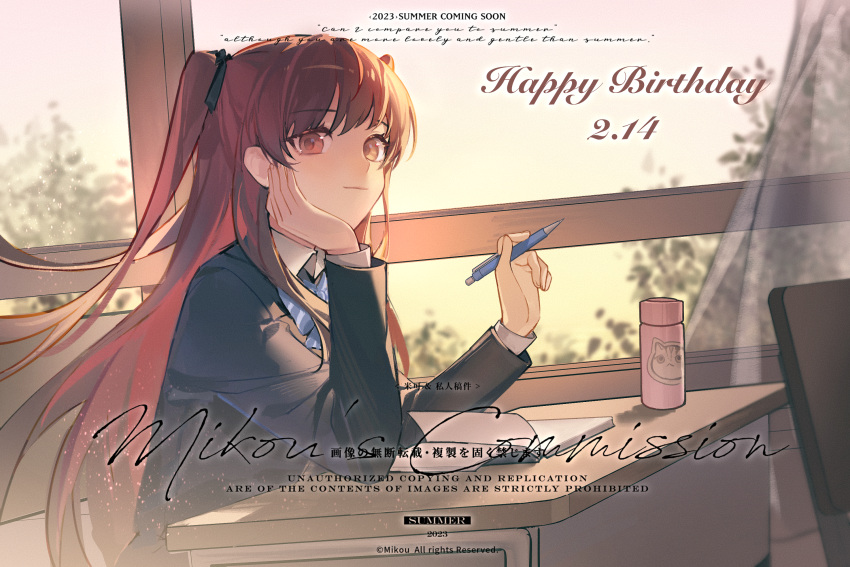1girl, black_jacket, black_ribbon, blazer, blue_bow, blue_bowtie, bow, bowtie