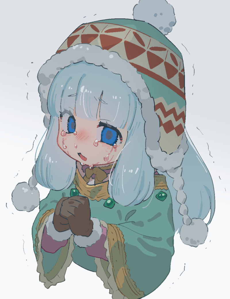 1girl, blue_eyes, blue_hair, coat, crying, crying_with_eyes_open, hat, knit_hat