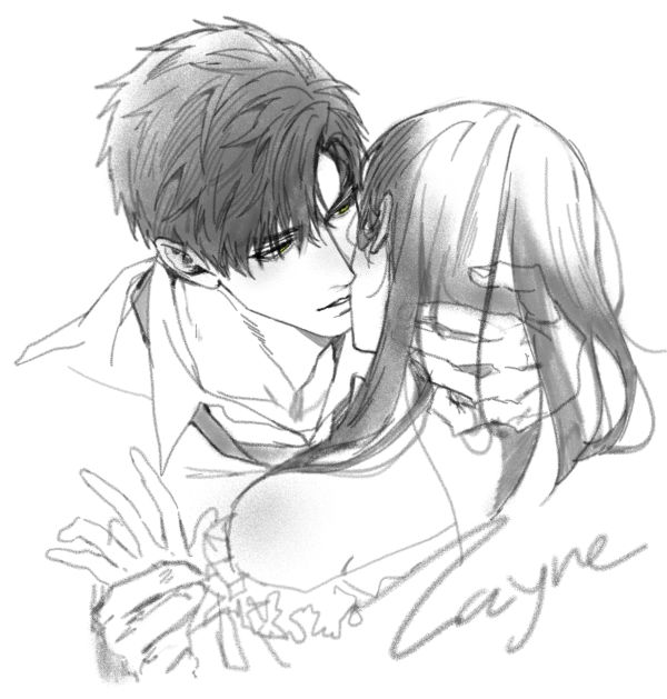 1boy, 1girl, collared_shirt, couple, green_eyes, hand_on_another's_neck, hetero, holding_hands