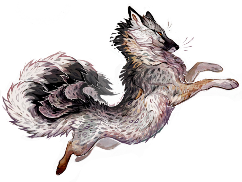 animal, animal_focus, arched_back, artist_name, closed_mouth, floating, fox, from_side