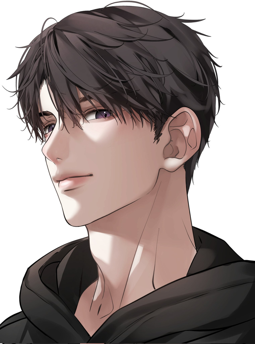 1boy, black_hair, black_hoodie, caleb_(love_and_deepspace), english_commentary, highres, hood, hoodie