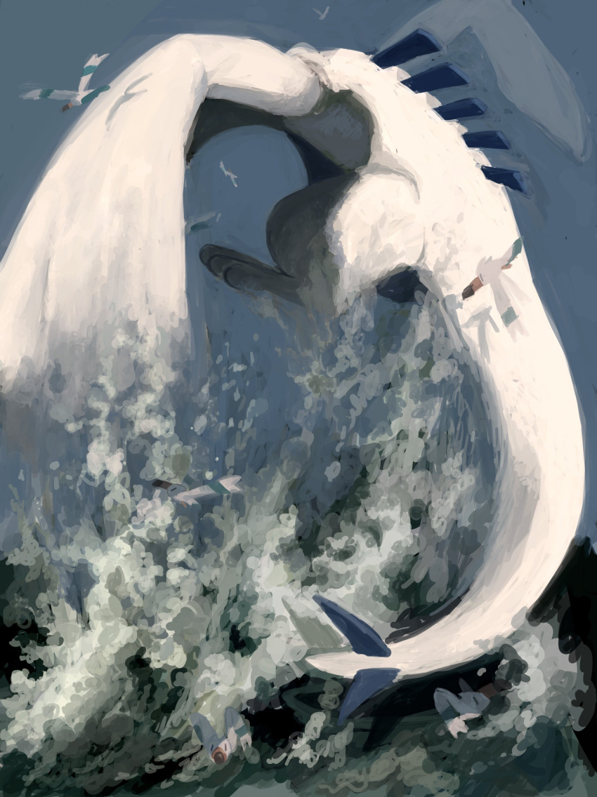 absurdres, bird, colored_skin, flying, from_behind, highres, kfkgot7ig2r5265, lugia