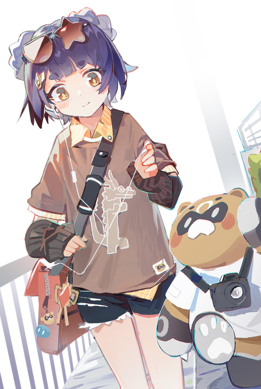 1girl, absurdres, alternate_costume, arm_warmers, asymmetrical_eyewear, bag, banfenxuhuan899, black_arm_warmers