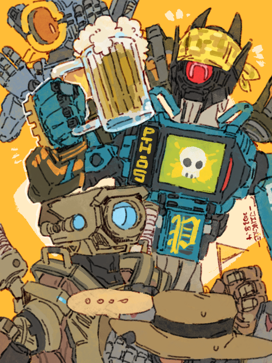 ..., ^_^, apex_legends, bad_bot_pathfinder, beer_mug, blue_eyes, brown_hat, chi_wo_chaoji_gou