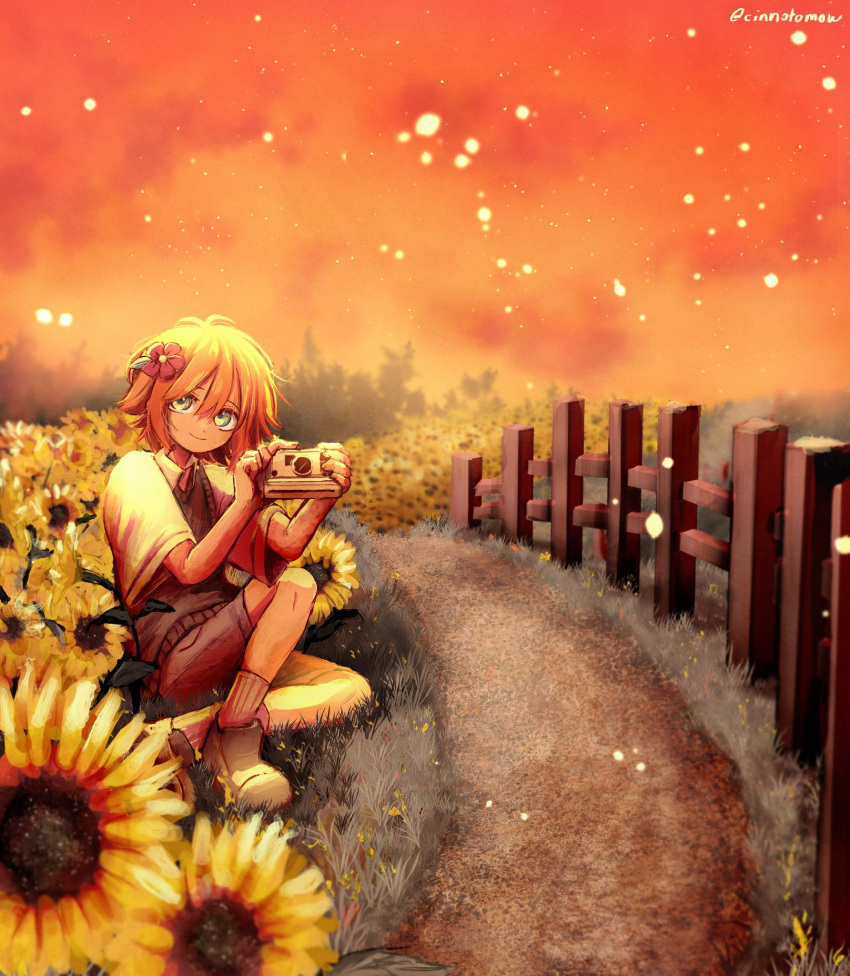 1boy, antenna_hair, artist_name, basil_(faraway)_(omori), basil_(omori), blonde_hair, blue_eyes, camera