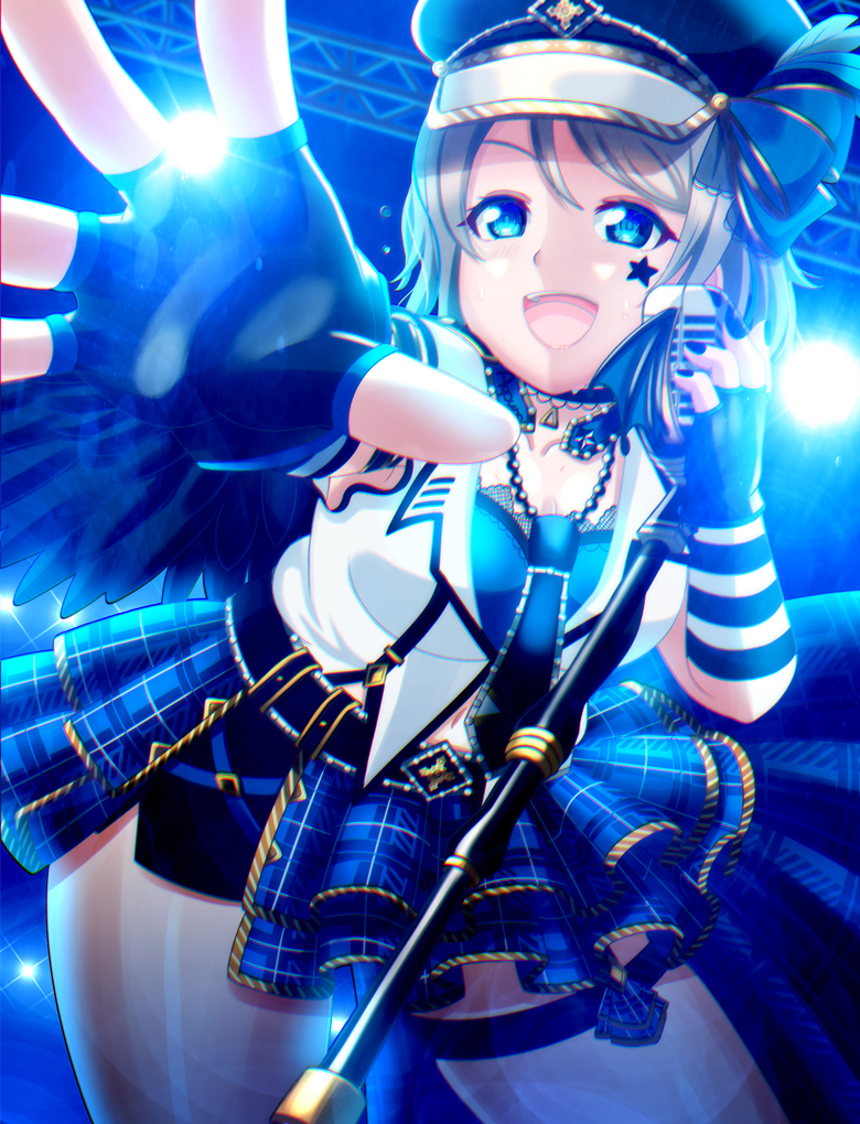 blue_eyes, blush, brown_hair, do10nn, frills, gloves, hat, love_live!