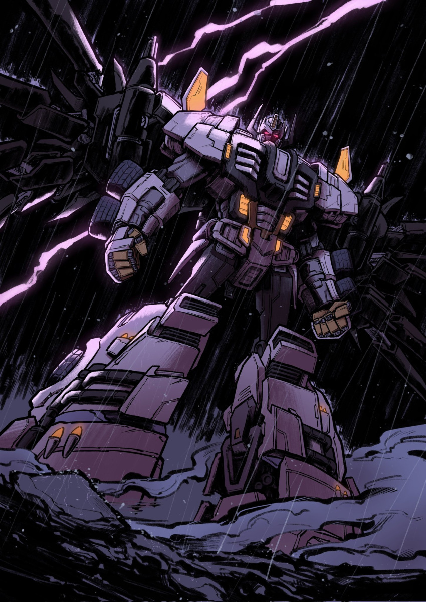 clenched_hands, highres, lightning, looking_at_viewer, looking_down, meatconsumer137, mecha, mecha_focus