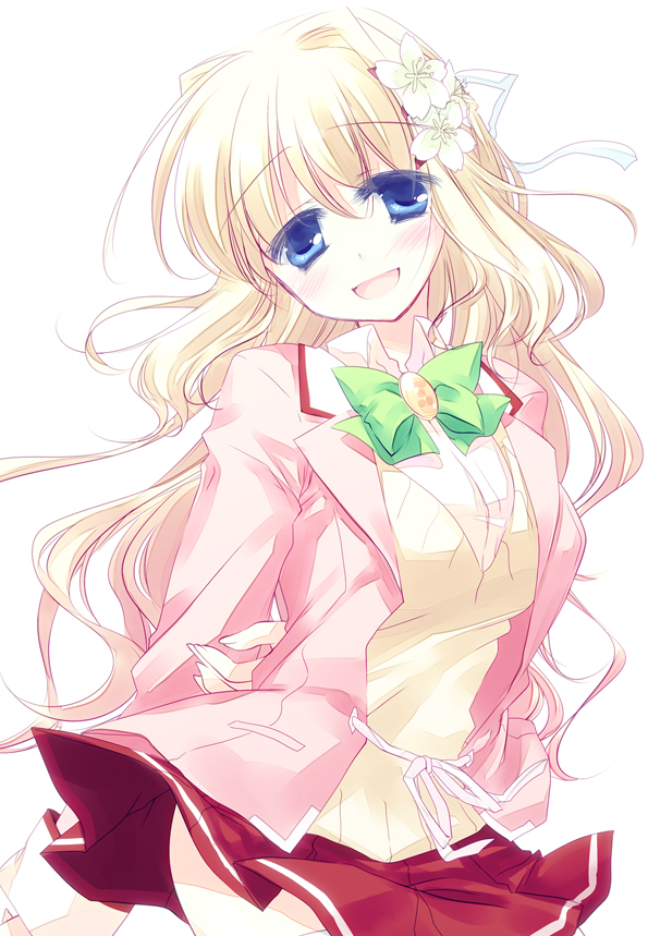 :d, blue_eyes, character_request, flower, hair_flower, hair_ornament, long_hair, motomiya_mitsuki