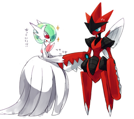 blue_eyes, bob_cut, dress, einohiraki, from_side, gardevoir, green_hair, hand_grab